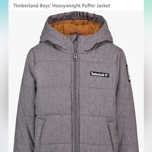 Timberland Gray Puffer Jacket with Hood and Quilted Insulation